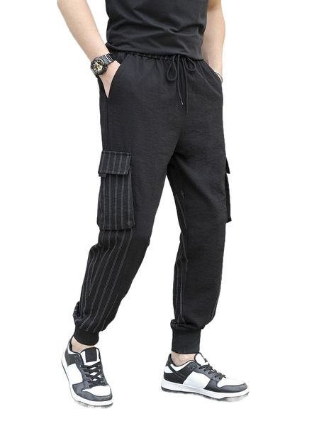 

men striped print drawstring pants i6nw#, Black