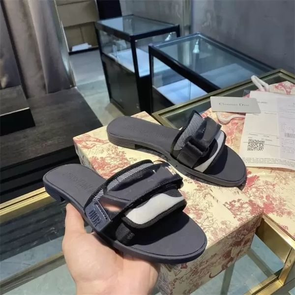 

designer women slippers nylon strap paris scuffs revolution slipper summer sandals beach slide slippers luxury girls flip flops shoes, Black