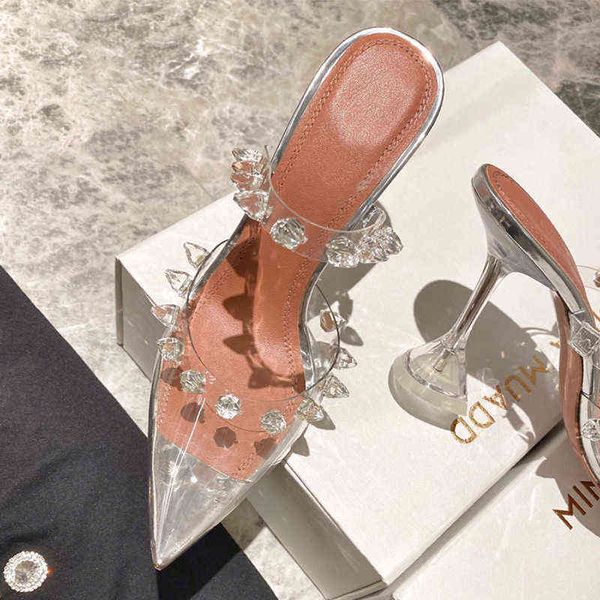 

sandals women's pumps pointed toe crystal buckle fashion transparent shoes nightclub party high heels 220704, Black