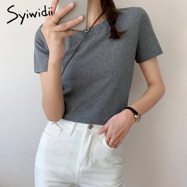 

thicken sanding shirts for women summer short sleeve o neck slim ladies harajuku cotton casual gray white t 210415