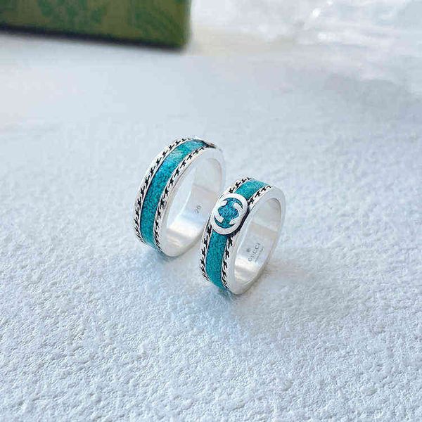 

factory outlet silver green wrapped high version ins fashion used enamel ring