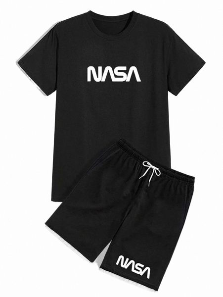 

men letter graphic tee with shorts a4vt#, Gray