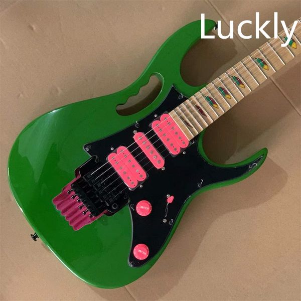 

in stock stevevai green 77 electric guitar pyramid inlay floyd rose tremolo black hardware pink pickups lions claw tremolo cavity guitars gu