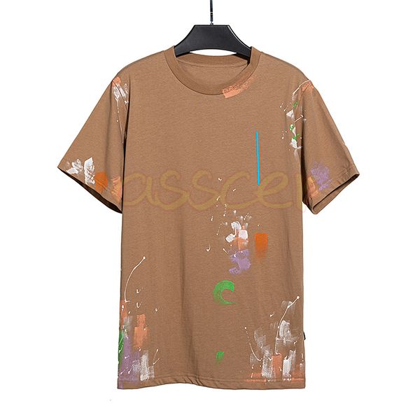 Magliette marroni estive a maniche corte da donna Magliette dipinte a mano alla moda da uomo Abbigliamento casual da strada taglia S-XL