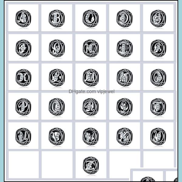 Sier Loose Beads Ювелирные изделия 26 буква за создание больших отверстий проставки Alphabet Charms Die Craft Suppors