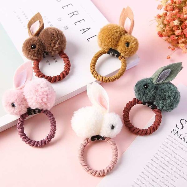 Ragazze Cute Ball Pompon Bunny Hair Tie Bands Clips Kids Yarn Pom Rabbit Elastic Hair Ring Holder For Kids Baby girl headbands