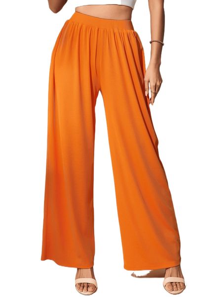 

elastic waist wide leg pants x8nh#, Black;white
