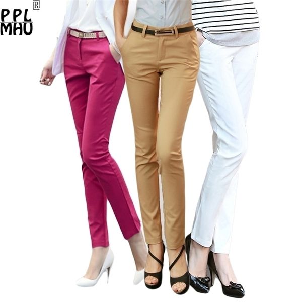 

casual plus size 4xl office pencil pants women factory wholesale 95%cotton stretch trousers women work pants ladies 201228, Black;white