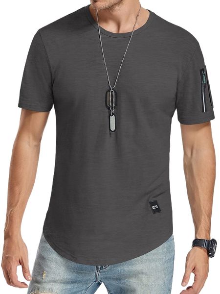 

men zip detail curved hem tee 20xa#, White;black