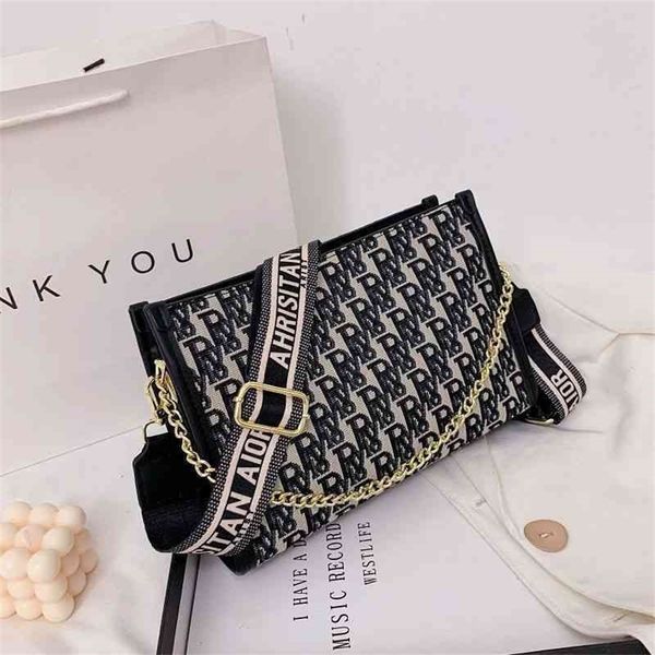 

ins women chain armpit bag fashion embroidery canvas small square bag