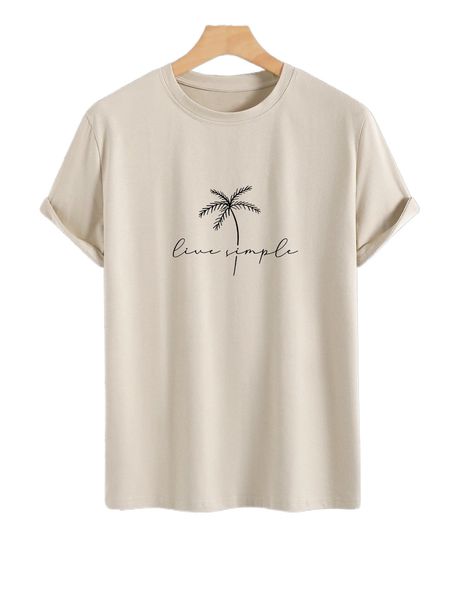 

men letter & palm tree print tee r7yg#, White;black