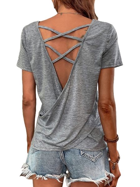 

cut out criss cross back tee n4c1#, White
