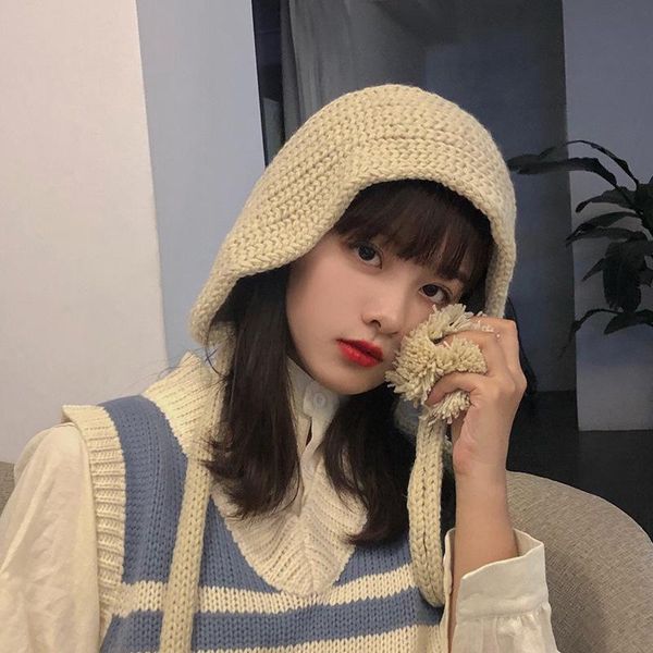 

berets winter women's knitted hat cartoon cute ear flaps wool bomber cap warm skullies beanies windproof novelty outdoor, Blue;gray