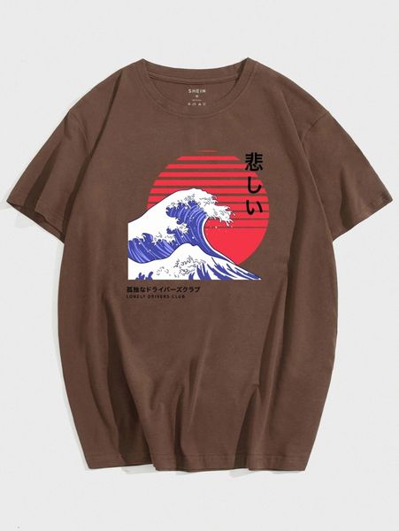 

men wave & japanese letter graphic tee x4xb#, White;black