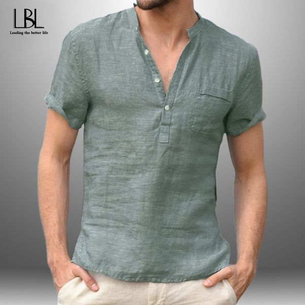 

summer men solid color v neck tshirt shortsleeved cotton linen casual fashion male tshirt shirt male breathable big size 220614, White;black