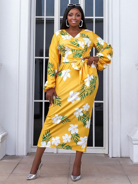 

seomiscky plus floral print tie front dress s88z#, Black