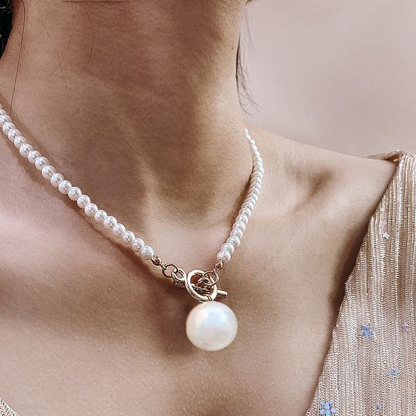 

new fashion simple pearl necklace women's ins cool wind word opening pendant short clavicle chain, Silver