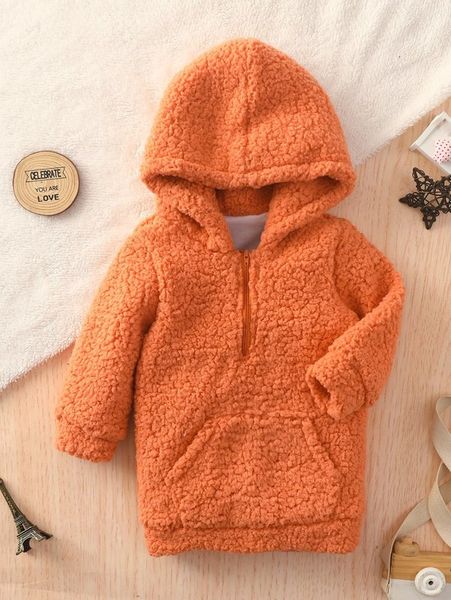 

baby half zipper kangaroo pocket teddy hoodie she, Black