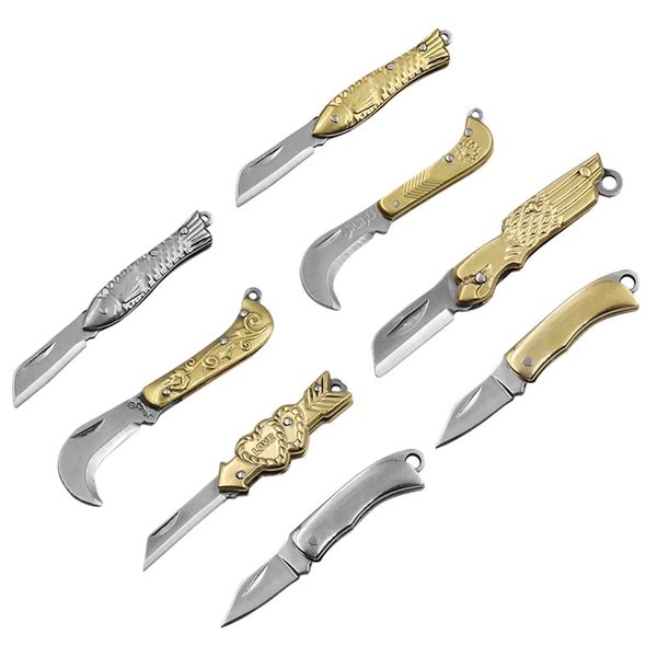 Coltello pieghevole multifunzione Manico in ottone Mini portachiavi tascabile portatile Ciondolo per coltelli Regalo per utensili da taglio all'aperto