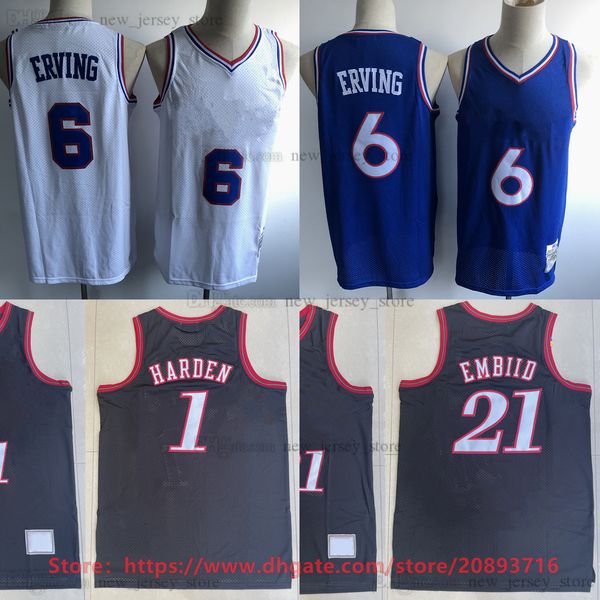 

mitchell and ness basketball 21 joelembiid jersey stitched 6 juliuserving 1 jamesharden jerseys red blue white black vintage shirts, Black;red