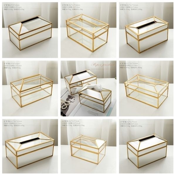 Caixa de tecidos de espelho de metal dourado Gold Elegant Makeup Storage Delter tours Desktop Storage Box Home Jewelry Decoration Y200328