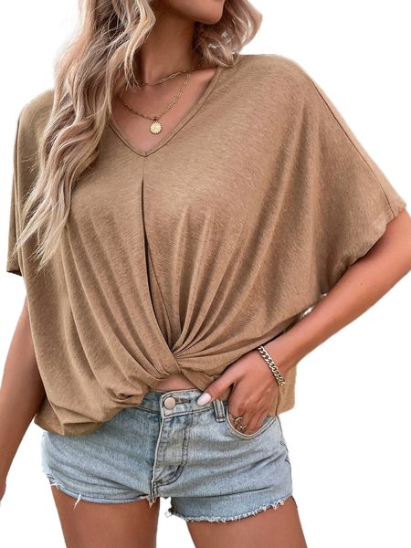 

batwing sleeve twist front tee e1vr#, White