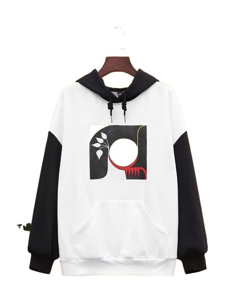 

x stevenvan drop shoulder colorblock graphic print hoodie w7yw#, Black