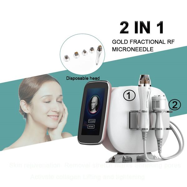 2 em 1 RF Microaneedle fracionário com equipamento de microaneedling de martelo de gelo para apertar a pele Remoção de acne Radiotecha de radiofrequência Máquina de beleza de agulha de agulha