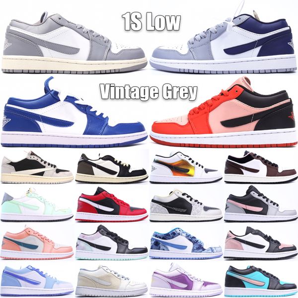 

1 1s low men women basketball shoes classic jumpmans sneakers vintage grey french blue ghost green bleached coral outdoor trainers size 36-4, Black
