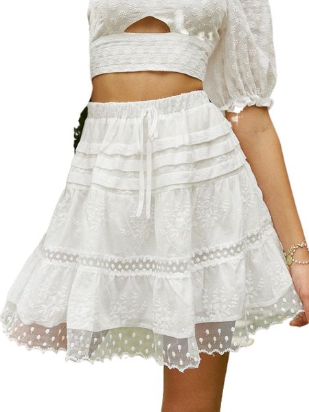 

simplee floral embroidery tie front skirt m5ok#, Black
