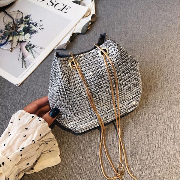 

ladies s bucket shape crossbody bags evening party clutches storage shining shoulder bag chain handbag 220527