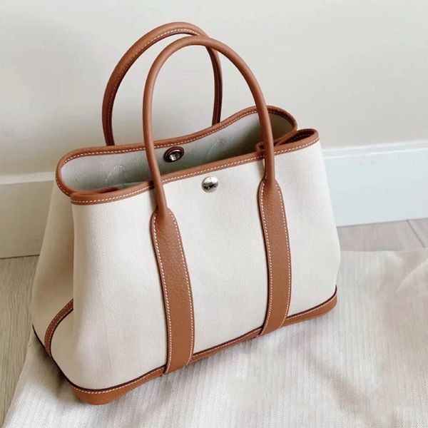 

30cm garden party canvas bag patchwork designer classic h luxury bag genuine leather fashion