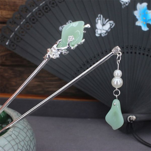 

vintage chinese style hanfu stick women metal glaze fork chopsticks pin woman hair jewelry accessories 220726, Silver