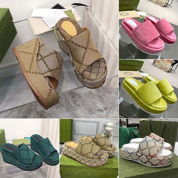 

classics platform slippers italy designer slide sandal beach womens summer rubber fashion cowboy print embroidery embossing thick sole loafe, Black