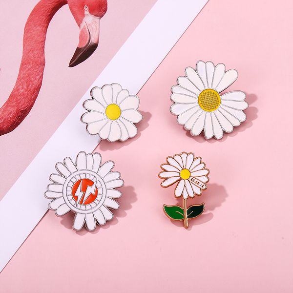 

white daisy enamel pin badge sun flower brooch metal lapel clothes women plant cartoon accessories hats custom gift wholesale, Gray