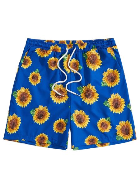 

romwe guys sunflower print shorts g7kf#, White;black
