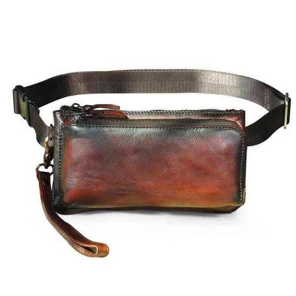 

quality leather men casual vintage travel fanny waist belt chest pack bag design hip bum phone cigarette case male 2019 220608