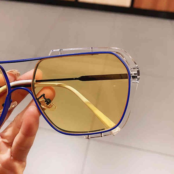 

sunglass sunglasses net red conjoined large frame square sunglasses for women and yellow men, White;black