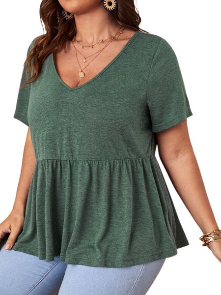 

plus v neck peplum tee e6ed#, Black