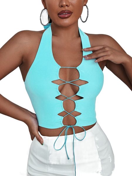 

sxy lace up front crop halter 34wr#, White
