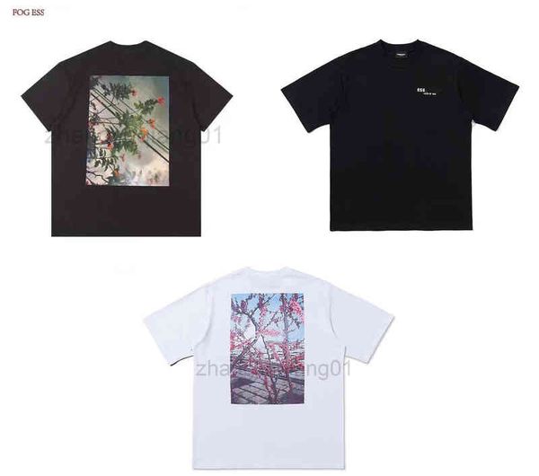 

designer fog essentials t shirt vintage oversized sweat luxe fashion multi thread floral print short t shirt men's and women's cot, White;black