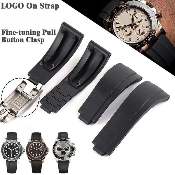 

watch bands bracelet for rolex daytona submariner fine-tuning pull button clasp strap watch accessories silicone rubber band, Black;brown