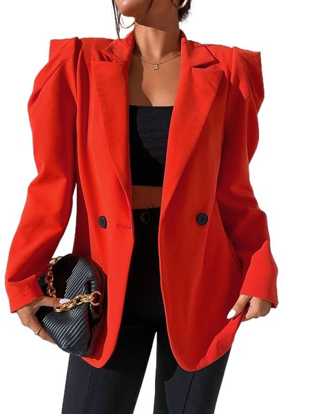 

lapel neck gigot sleeve blazer u5lq#, White