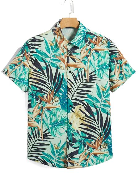 

men tropical print shirt 93gi#, White;black