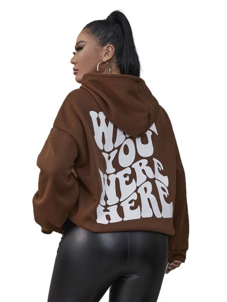 

sxy slogan graphic drop shoulder hoodie q6ei#, Black