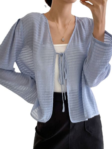 

dazy tie front solid sheer blouse x4f8#, White