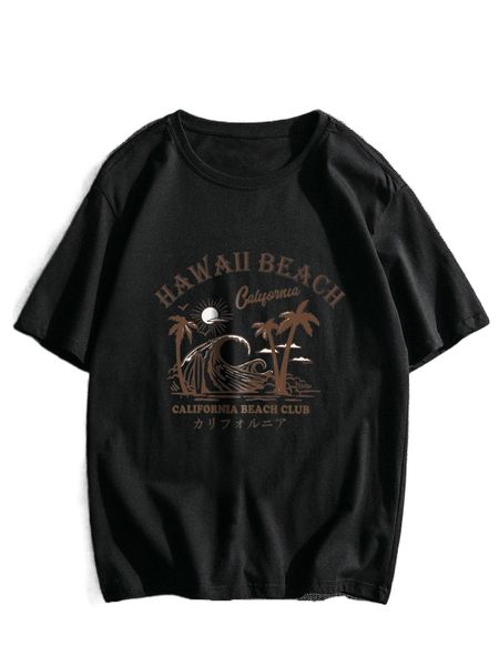 

men coconut tree & japanese letter graphic tee z1tf#, White;black
