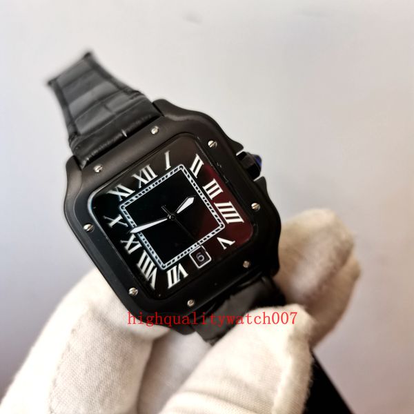 Orologio da uomo con movimento automatico Eta 2813 di alta qualità Quadrante nero Cinturino in pelle da 40 mm Cinturino in acciaio inossidabile Orologio da uomo con tempo mondiale