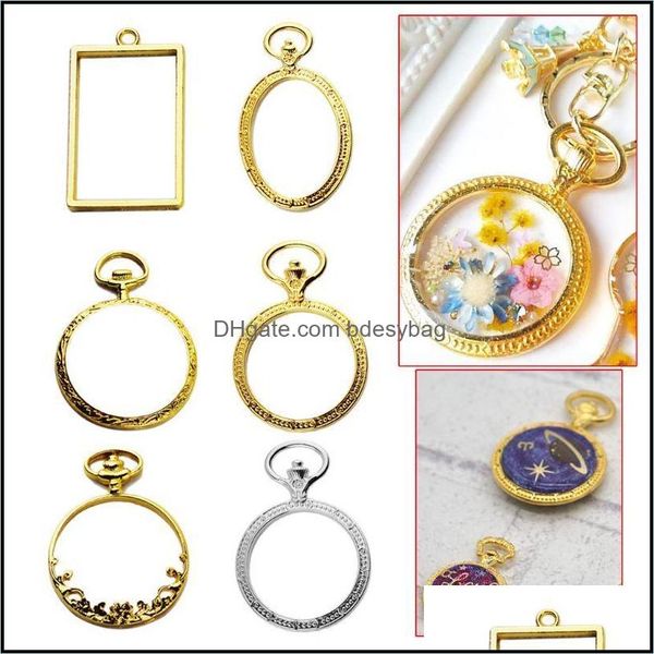 

other jewelry tools equipment 6pcs/set metal frame pocket watch charm pendant bezel setting uv resin necklace earring dh4cr