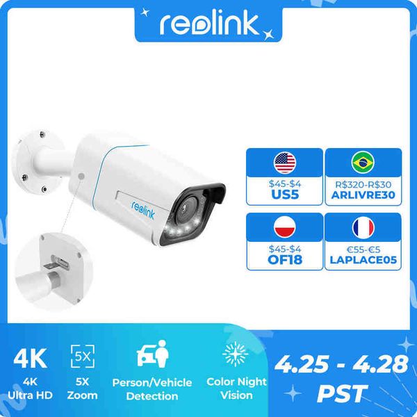 

reolink smart 4k 8mp security camera poe 5x optical zoom 2-way audio spotlight waterproof cam with human/car detection rlc-811a h220429